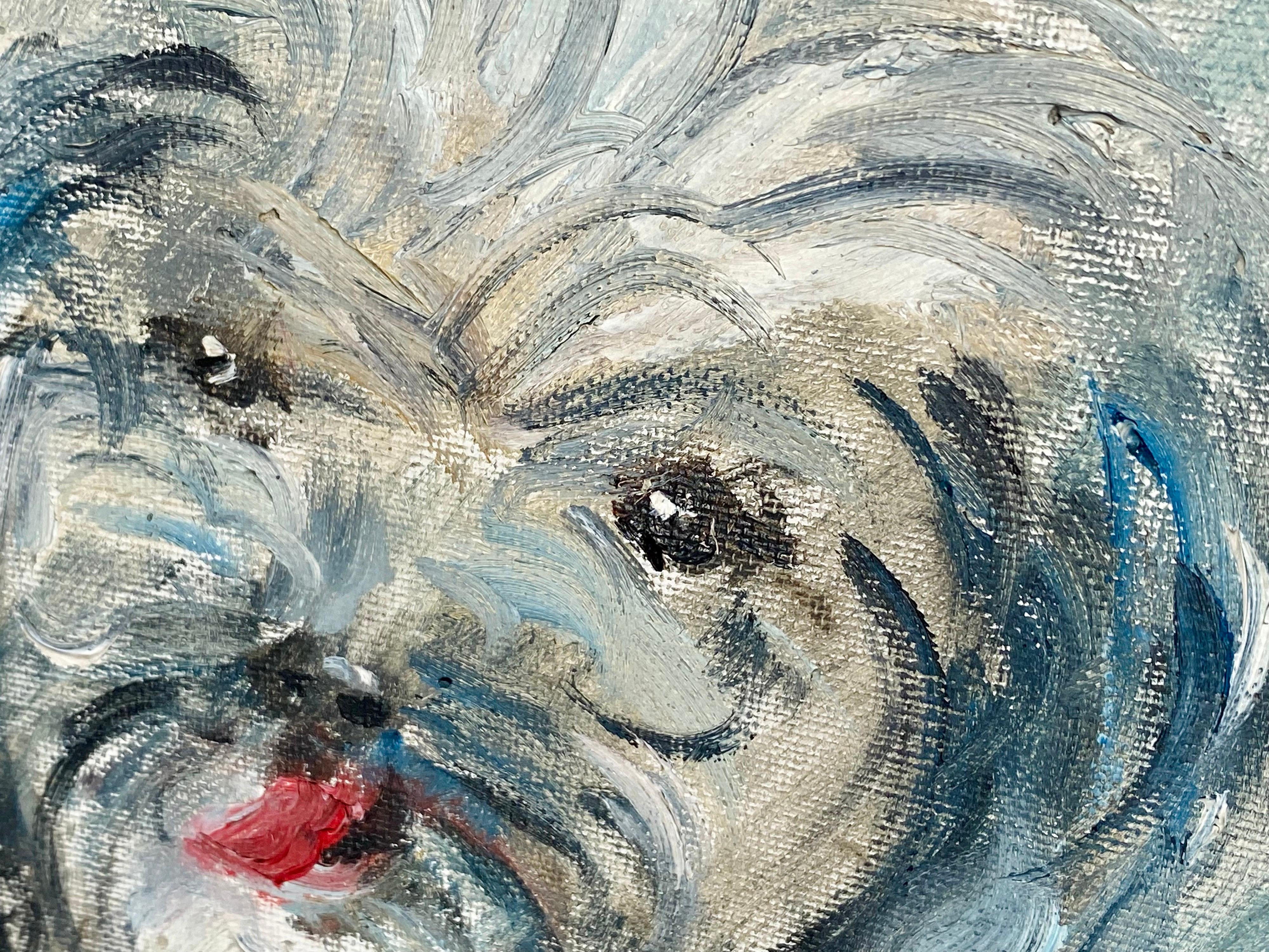 Post impressionist oil Painting  Pekingese Dog Portrait - Female Artist Ca. 1940 - Brown Abstract Painting by Nadine Lalys