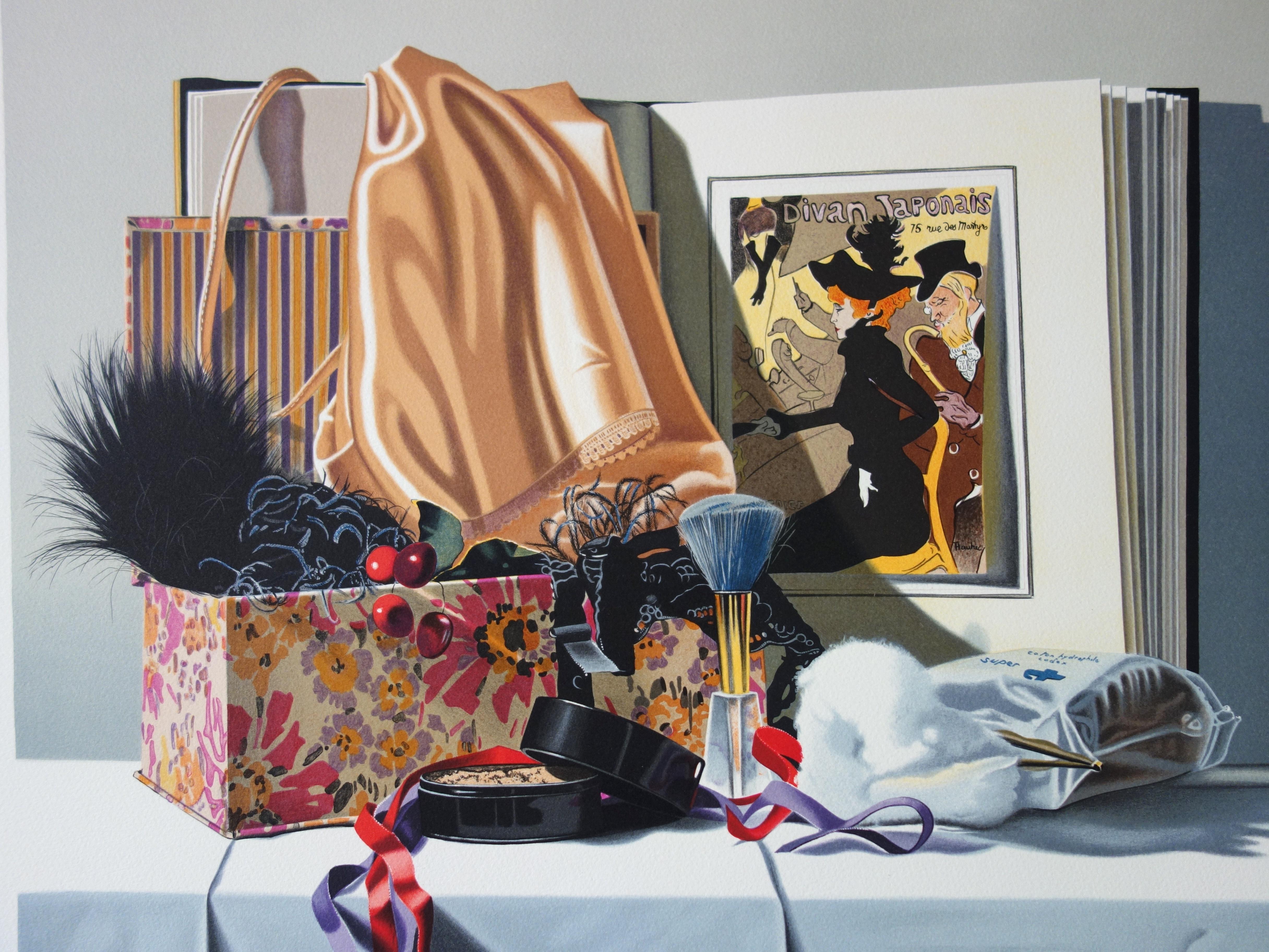 Cabaret Dancer's Dressing Room - Original handsigned lithograph - Gray Figurative Print by Nadine Le Prince