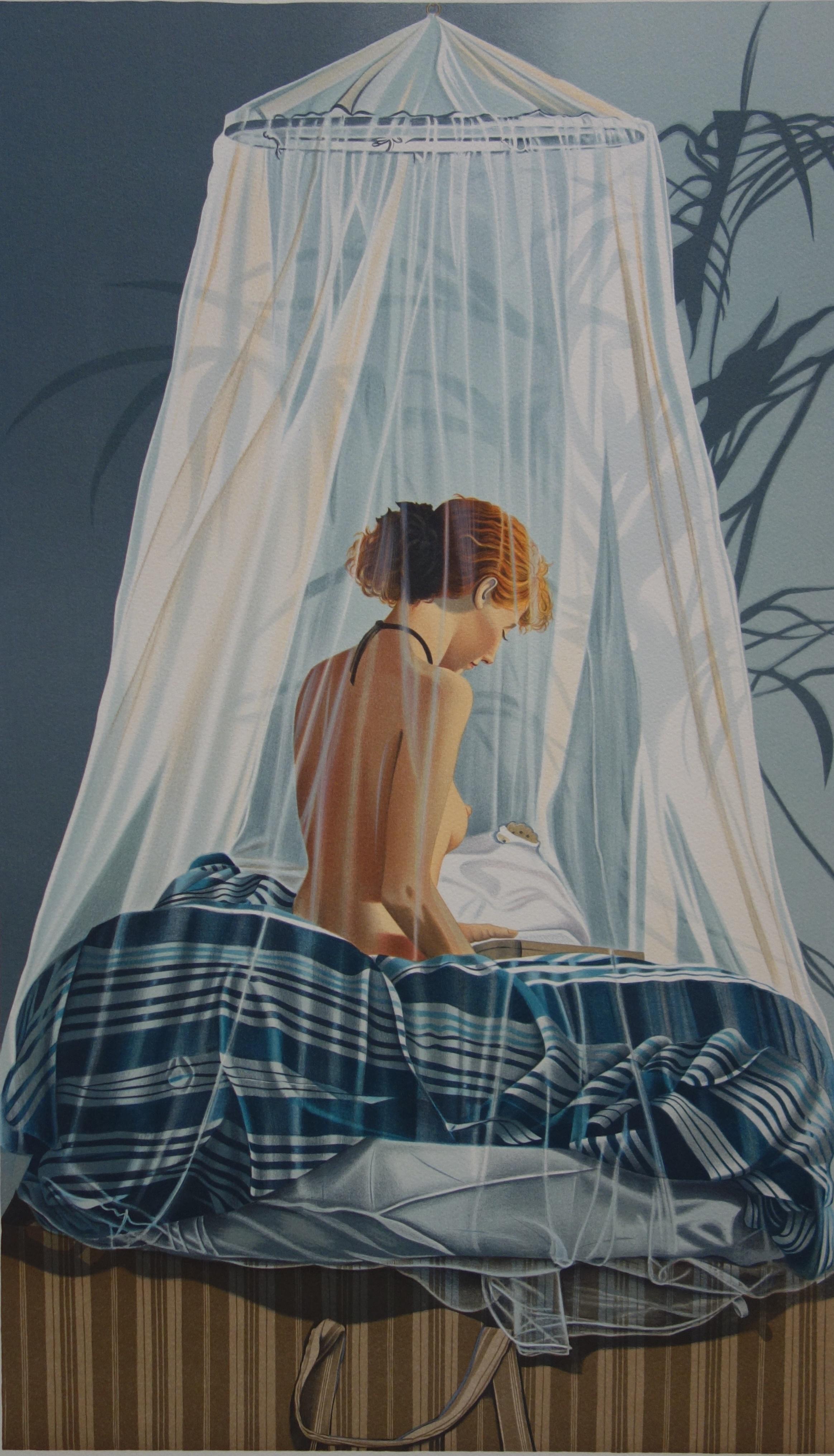 Undressed on the Bed - Original handsigned lithograph - Modern Print by Nadine Le Prince