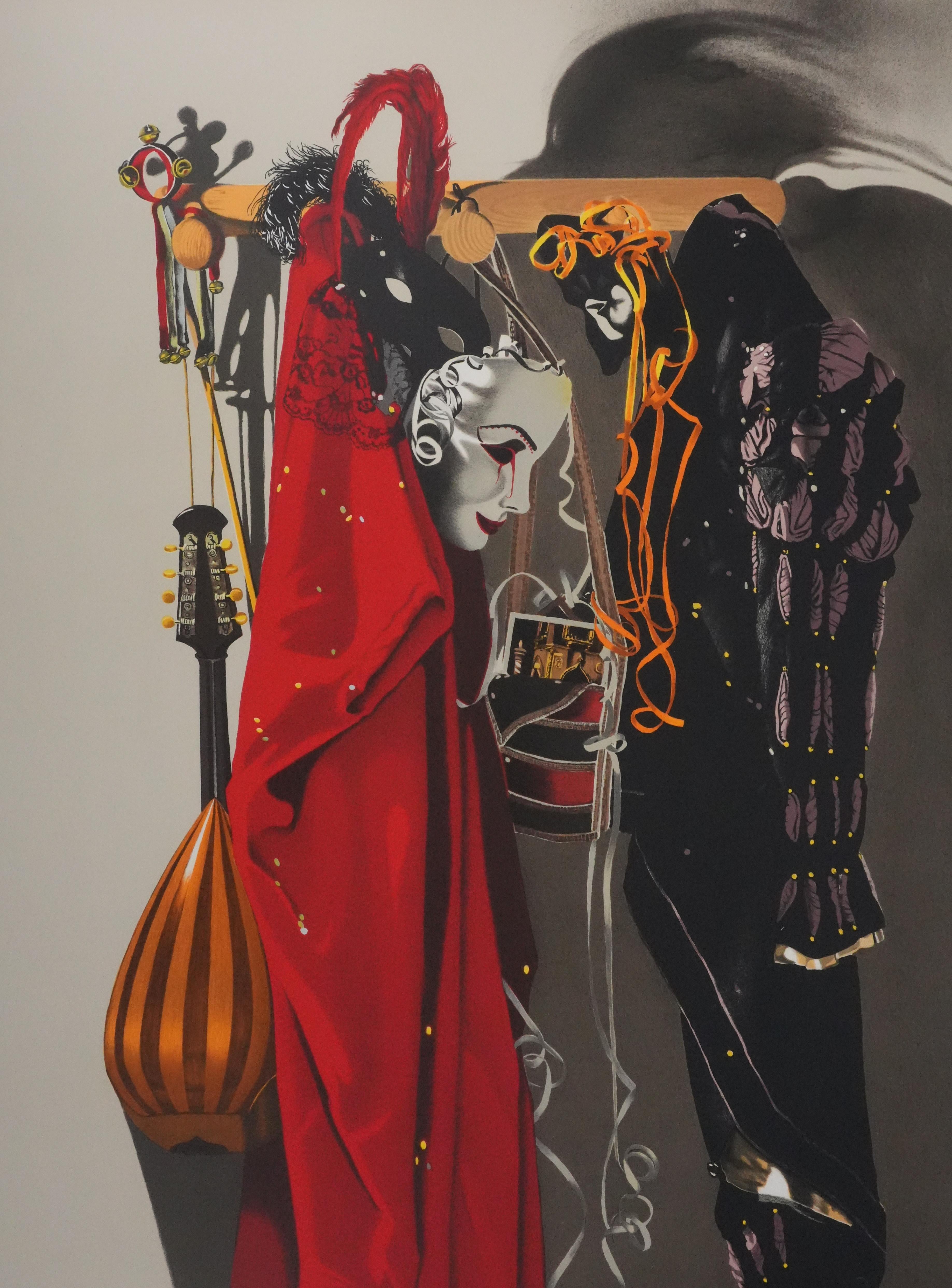 Venetian Costumes - Original handsigned lithograph - Print by Nadine Le Prince