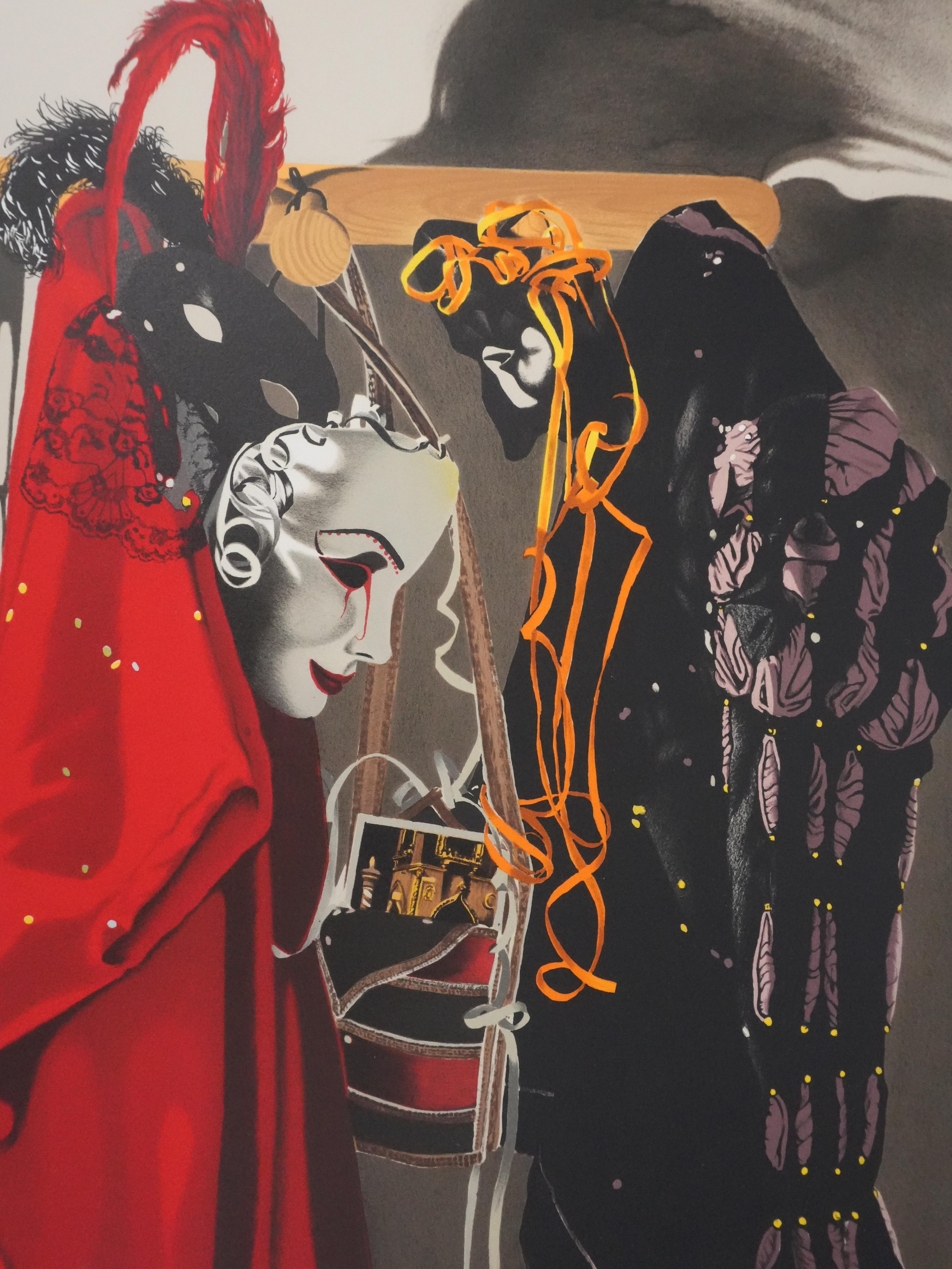 Venetian Costumes - Original handsigned lithograph - Gray Figurative Print by Nadine Le Prince