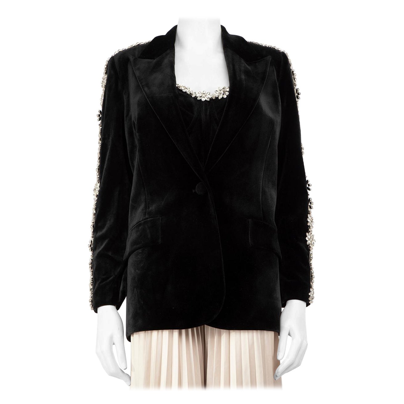 Nadine Merabi Ensemble blazer et bandeau en velours noir Taille M en vente