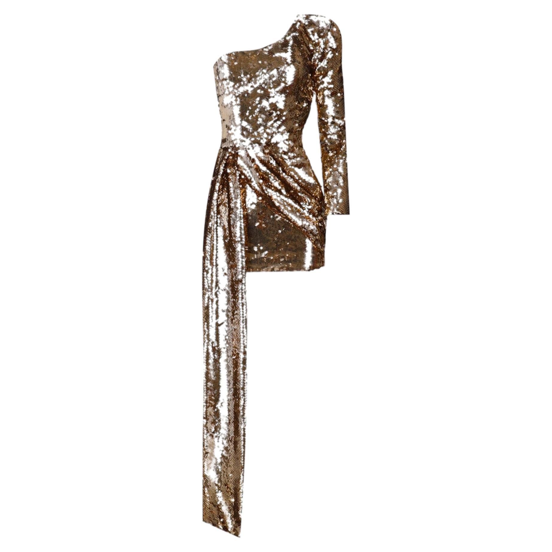Nadine Merabi – Asymmetrisches Minikleid mit einer Schulter und Metallic-Pailletten