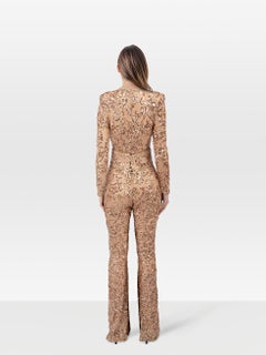Nadine Merabi Rose Gold Sequin Belted Jumpsuit Size S
