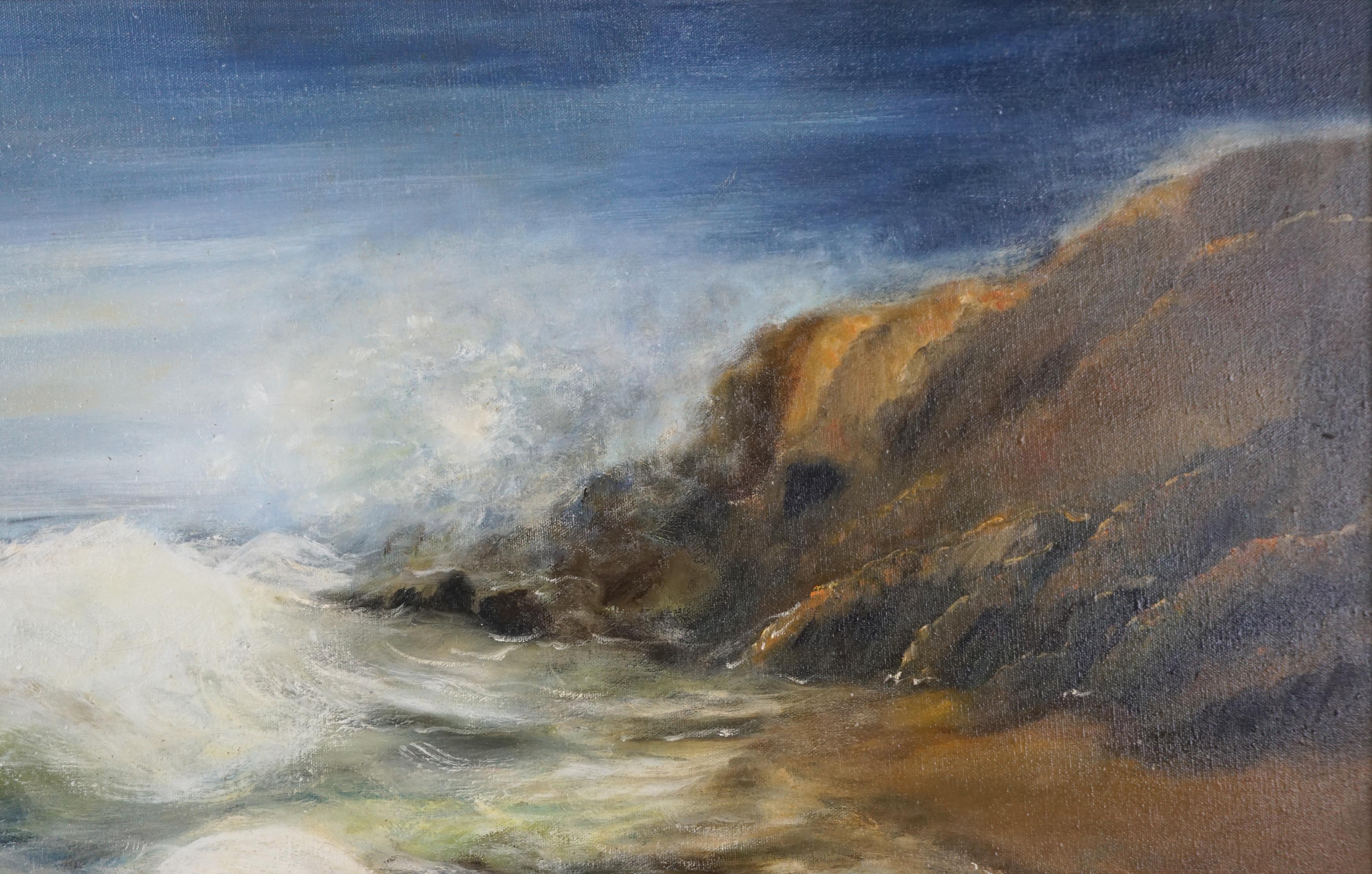 Pittura a olio d'epoca di un paesaggio marino della California meridionale - Painting American Modern di Nadine Pollard