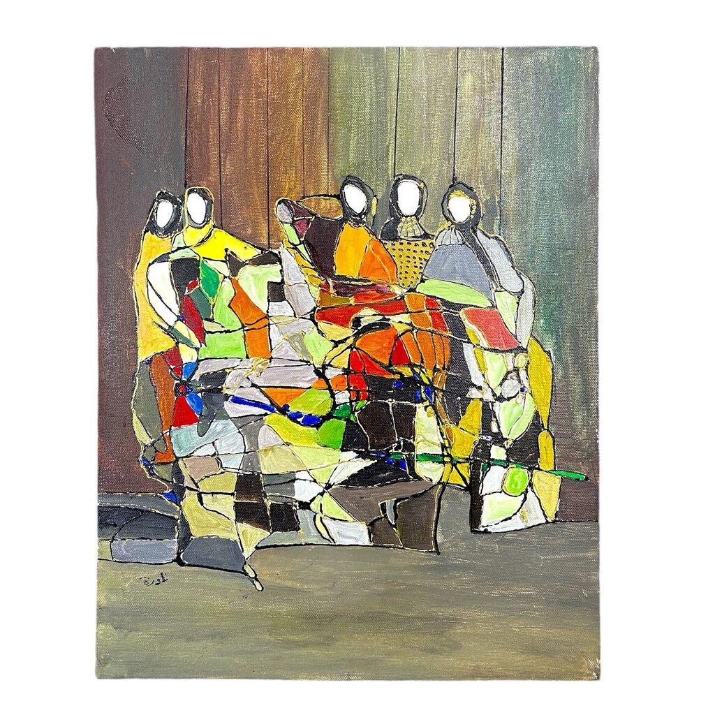 Nadira Azzouz Figurative Painting - A Get Together (Mixed media on canvas)