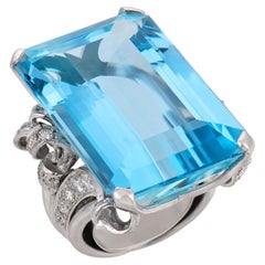 Nadja Buckley Mid Century 51.50 carat aquamarine diamond platinum cocktail ring