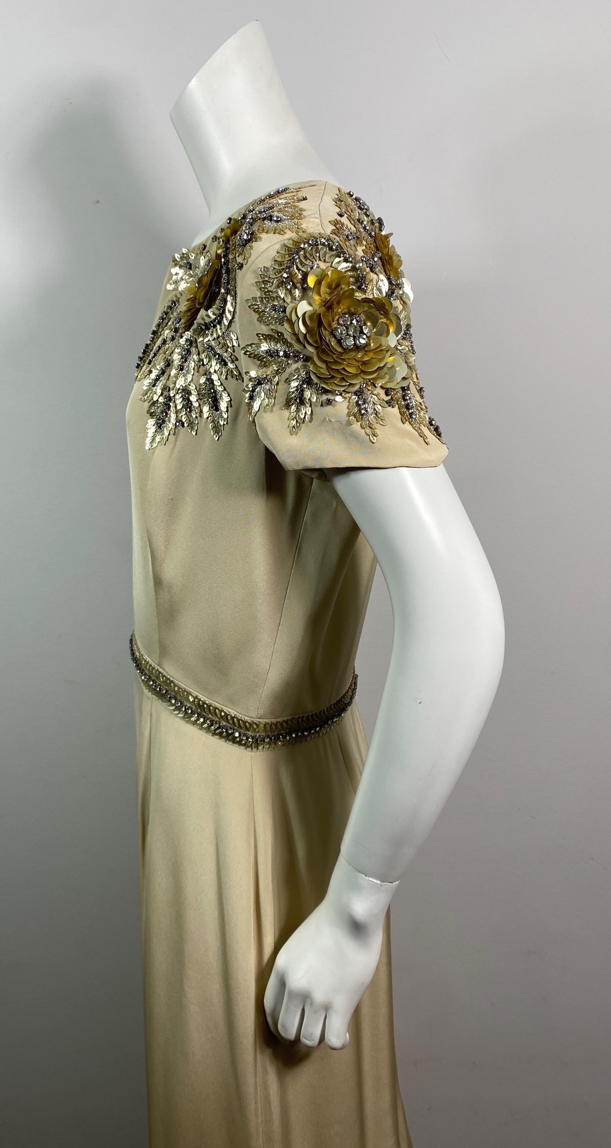 Naeem Kahn Heavily Embellished Champagne Silk Gown-Size 10 For Sale 6