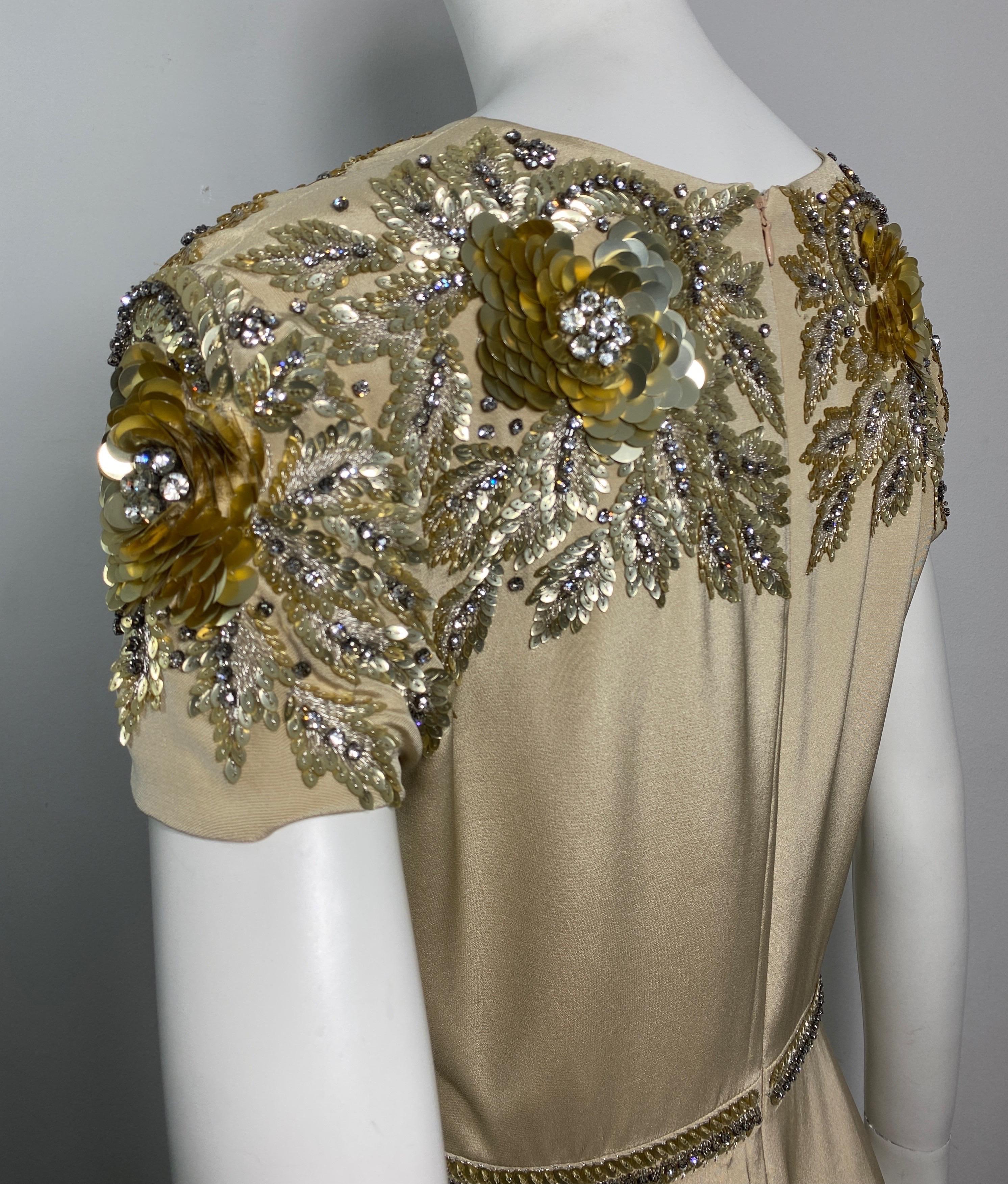 Naeem Kahn Heavily Embellished Champagne Silk Gown-Size 10 For Sale 7