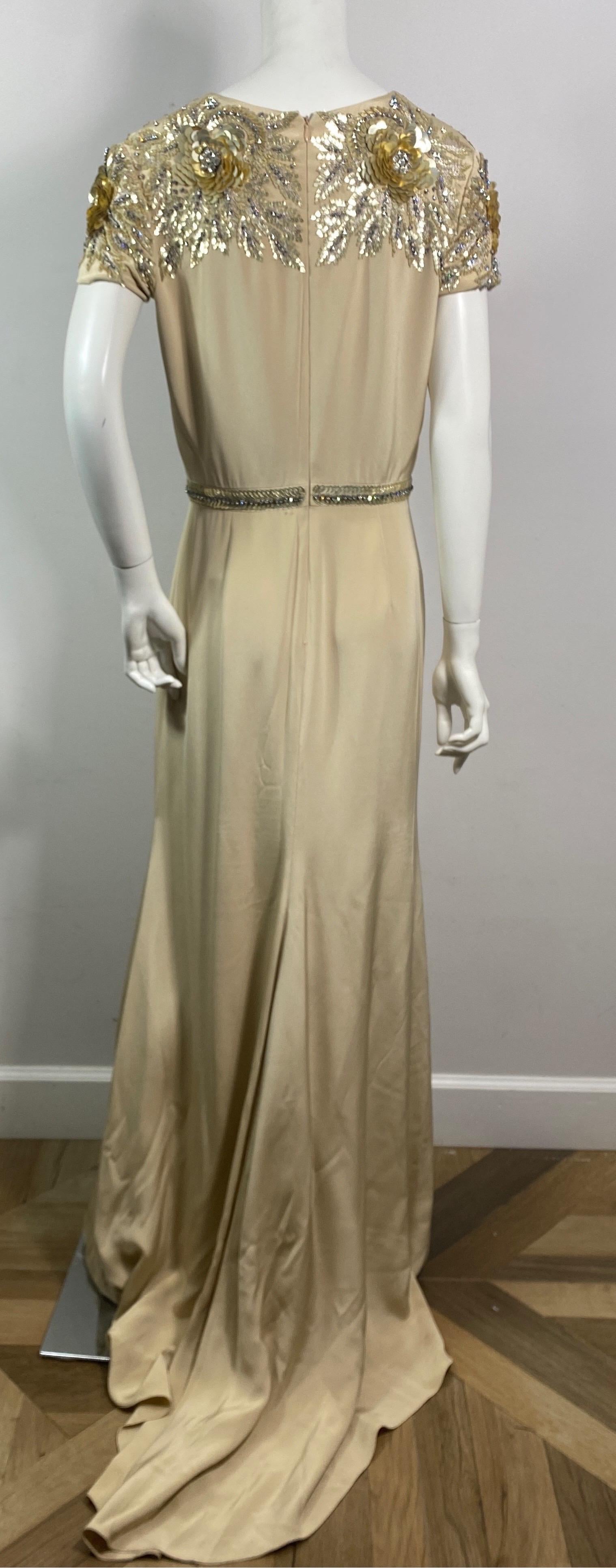 Naeem Kahn Heavily Embellished Champagne Silk Gown-Size 10 For Sale 8