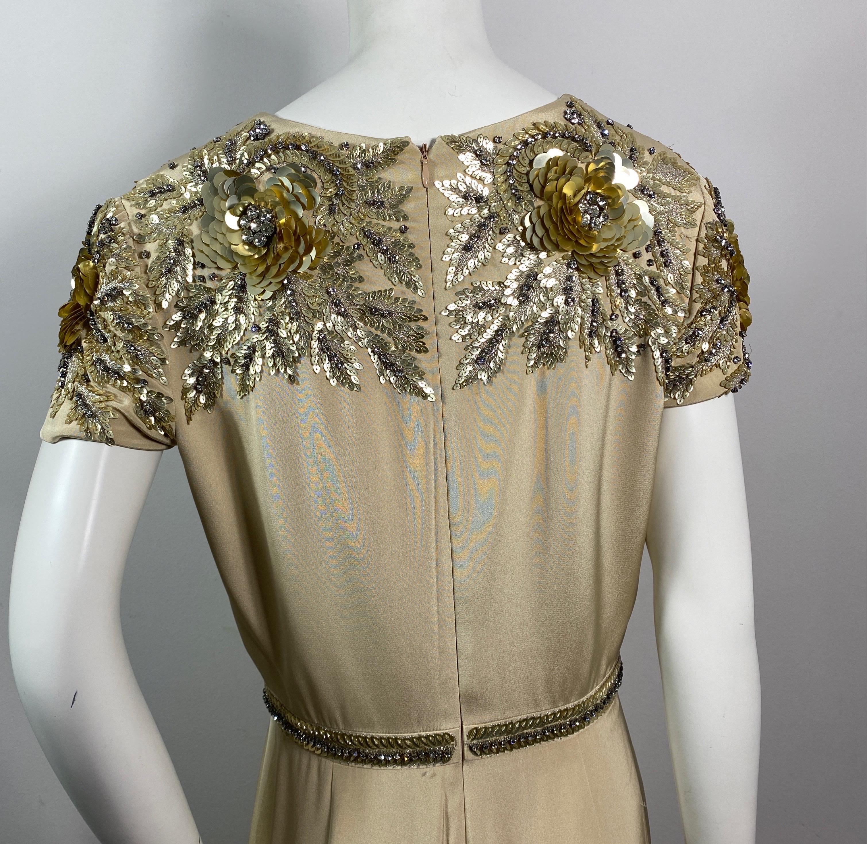 Naeem Kahn Heavily Embellished Champagne Silk Gown-Size 10 For Sale 9