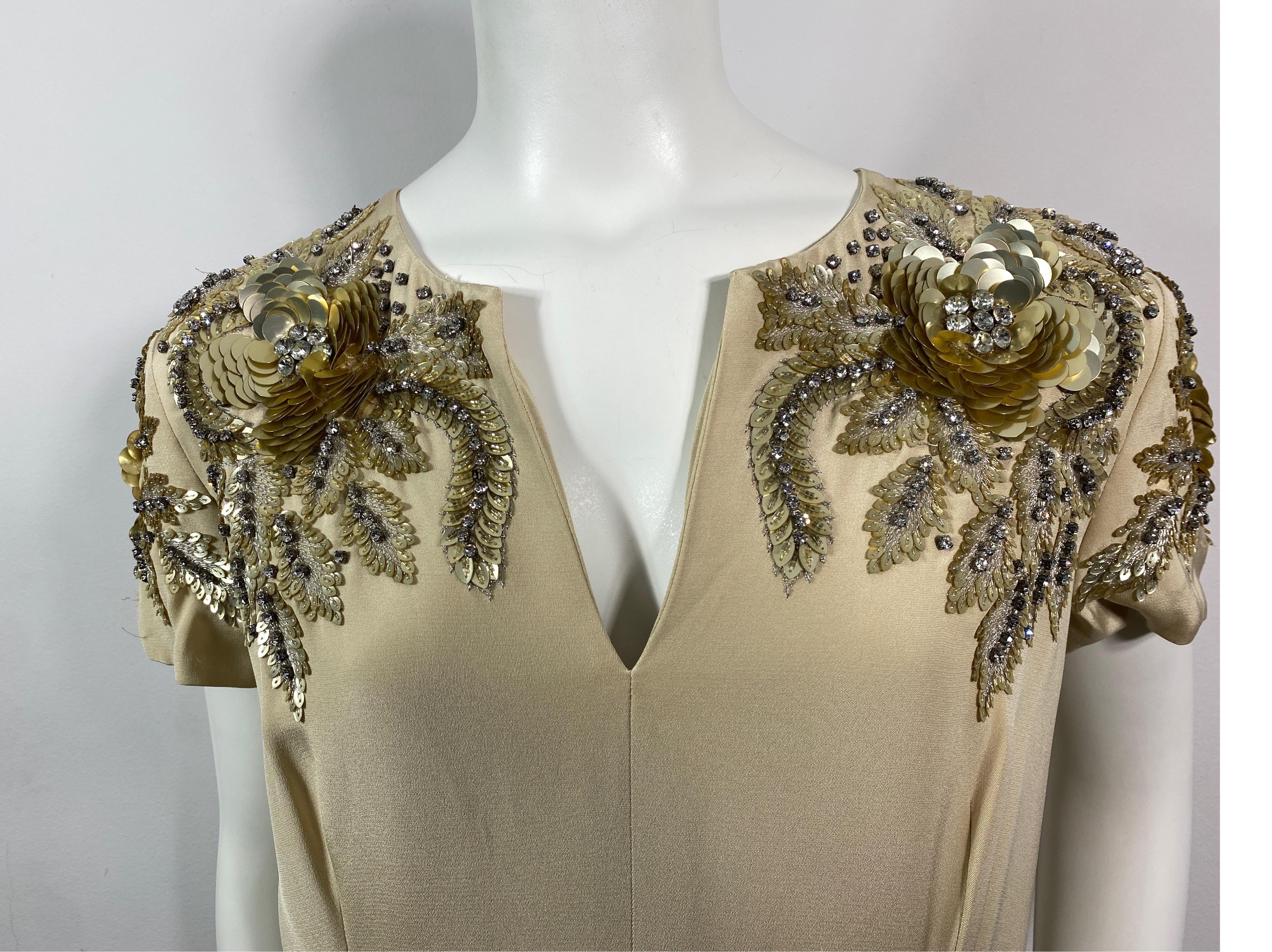 Naeem Kahn Heavily Embellished Champagne Silk Gown-Size 10 For Sale 2