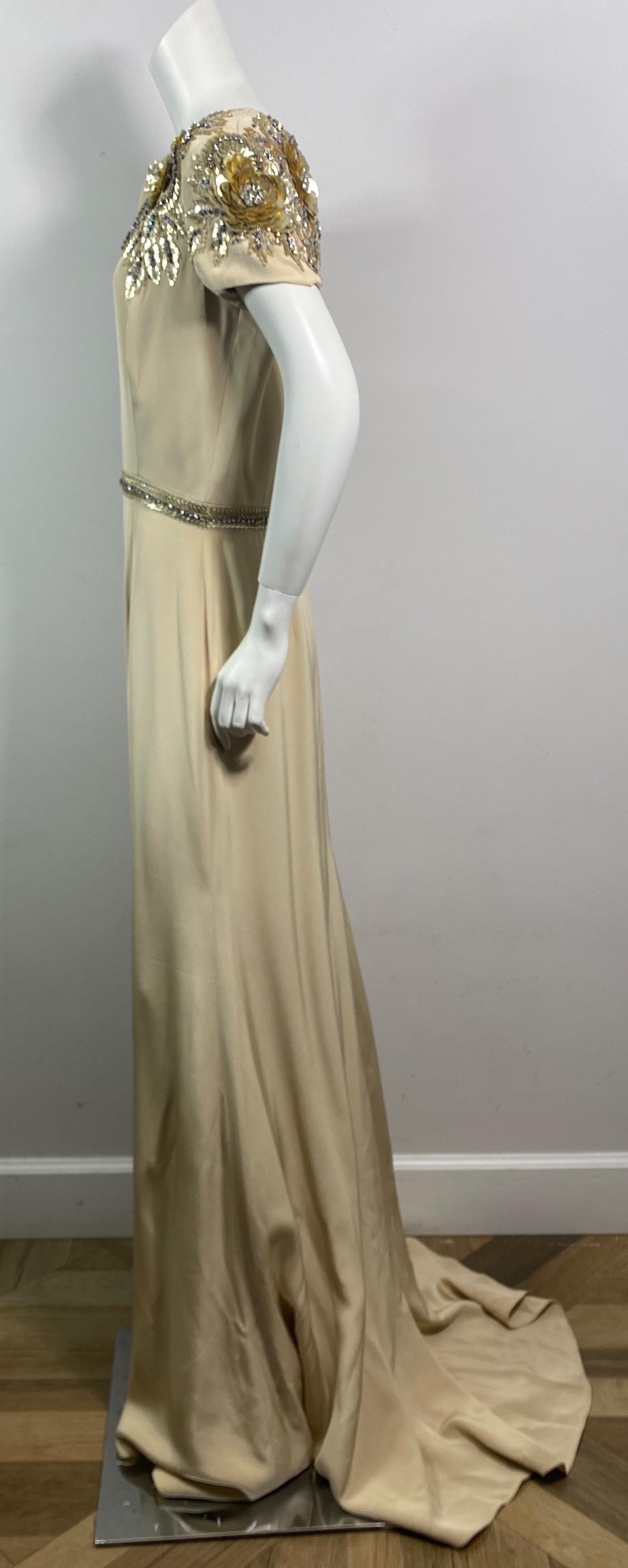 Naeem Kahn Heavily Embellished Champagne Silk Gown-Size 10 For Sale 4