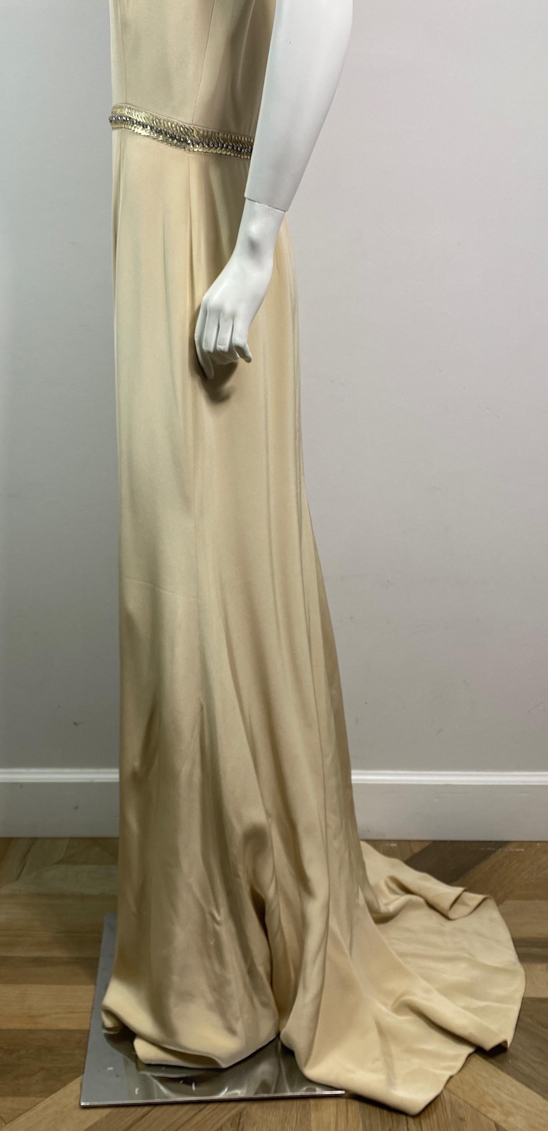 Naeem Kahn Heavily Embellished Champagne Silk Gown-Size 10 For Sale 5