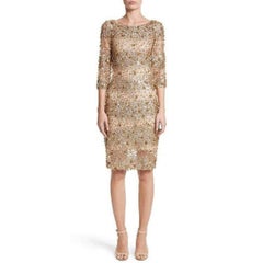 Naeem Khan Beaded Gold Fitted Cocktail Dress US4