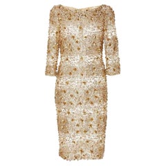 Naeem Khan Beaded Gold Fitted Cocktail Dress US4