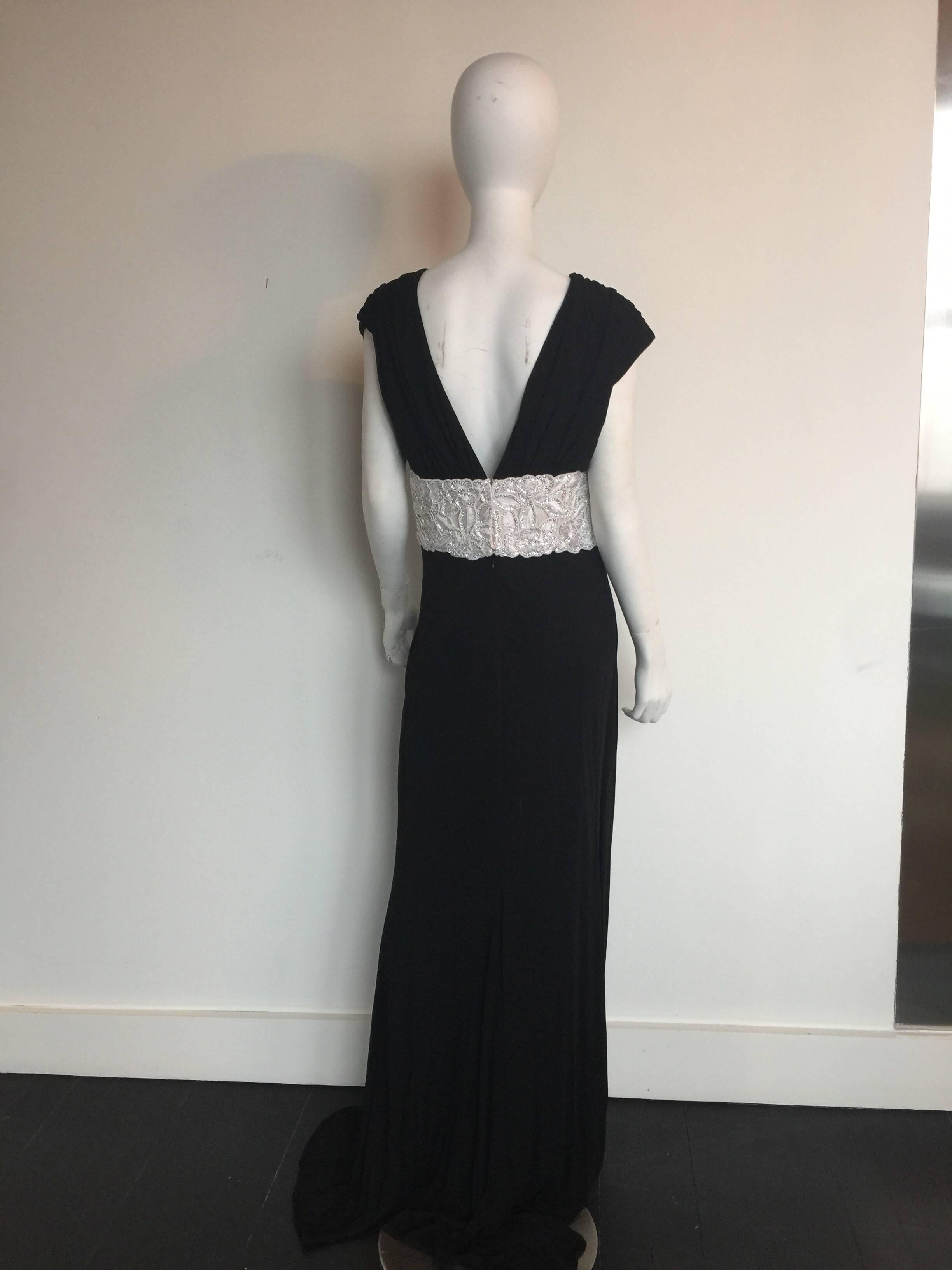 Women's or Men's Naeem Khan Black silk jersey gown with white beaded waistband  For Sale