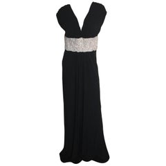 Naeem Khan Black silk jersey gown with white beaded waistband