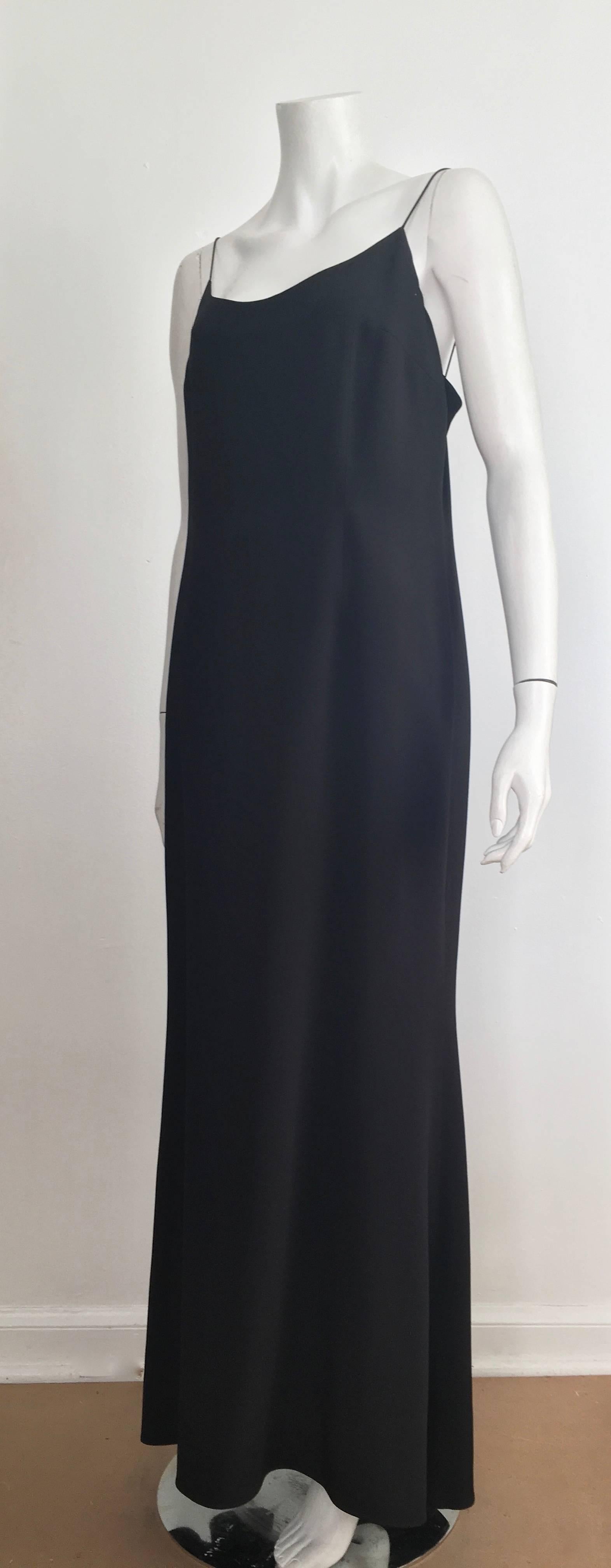 Naeem Khan Black Silk Spaghetti Strap Evening Maxi Dress Size 12.  In Excellent Condition For Sale In Atlanta, GA