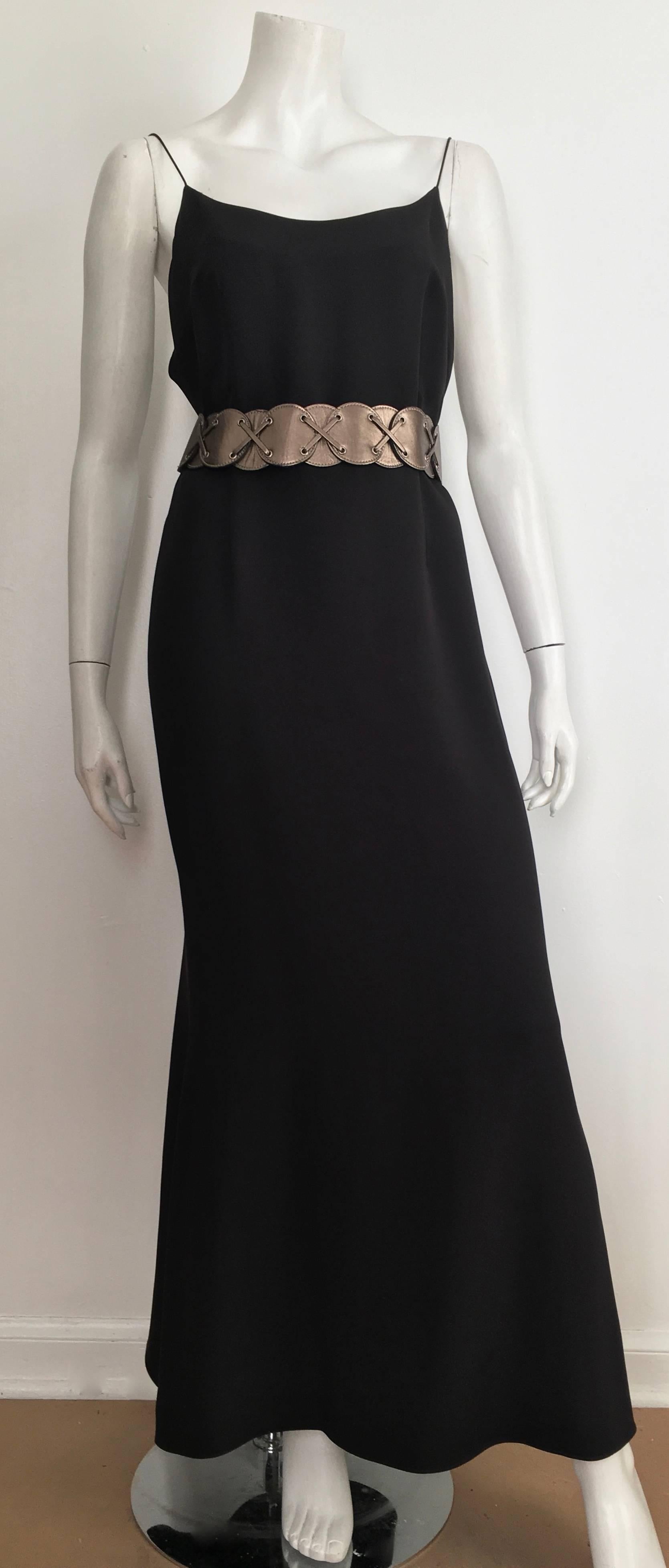 Naeem Khan Black Silk Spaghetti Strap Evening Maxi Dress Size 12.  For Sale 1