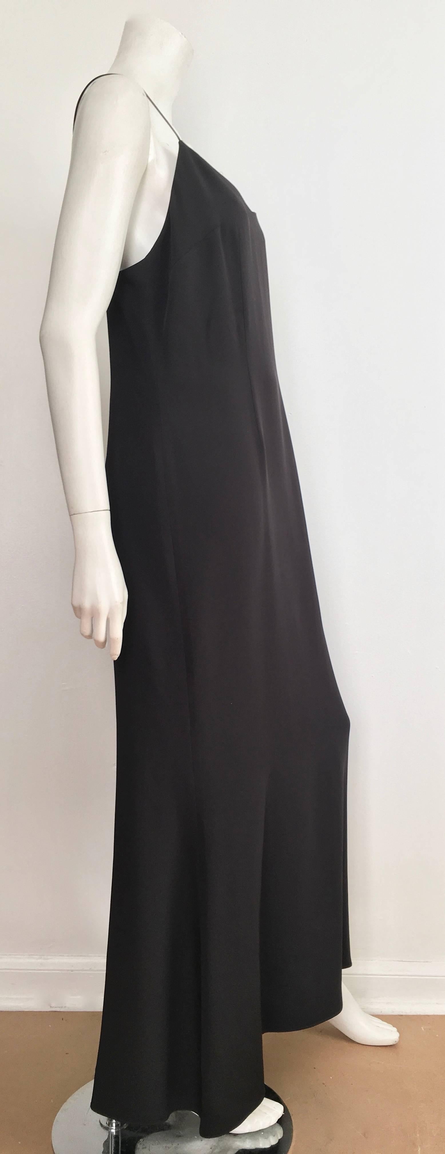 Naeem Khan Black Silk Spaghetti Strap Evening Maxi Dress Size 12.  For Sale 2