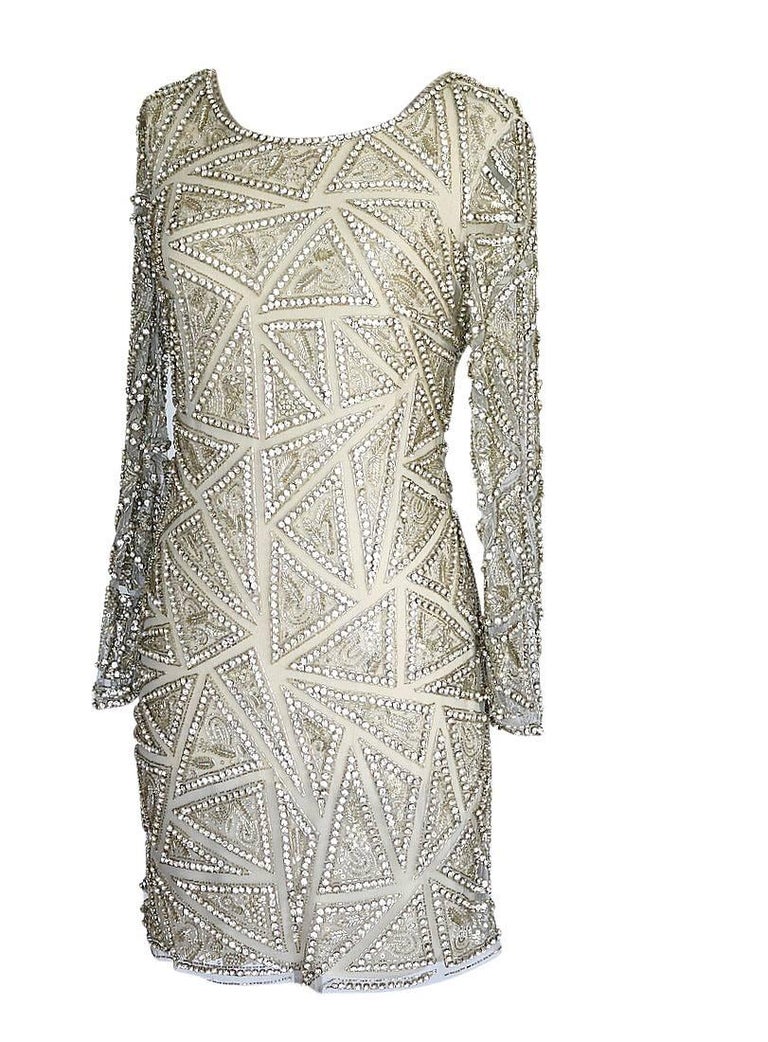 Naeem Khan Dress Crystal Diamante Silver Beaded Embellished Triangles 6 ...