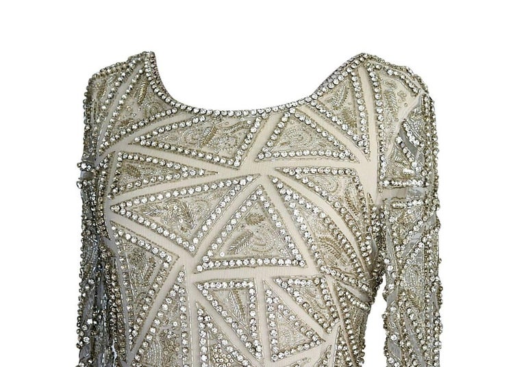 Naeem Khan Dress Crystal Diamante Silver Beaded Embellished Triangles 6 ...