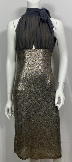 Naeem Khan Early 2000’s Iridescent Grey Metallic Sequin Dress-Size 6