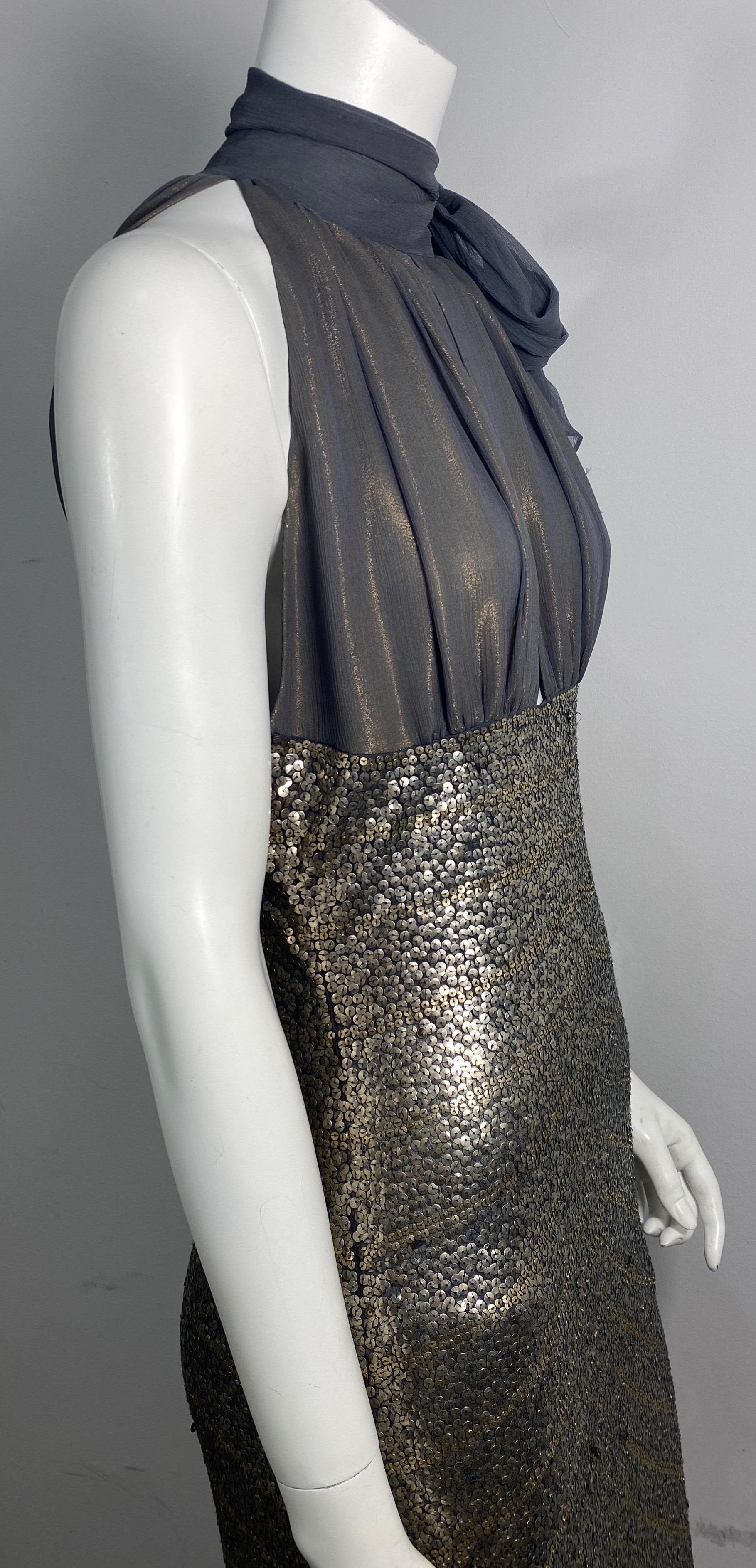 Naeem Khan Early 2000’s Iridescent Grey Metallic Sequin Dress-Size 6 For Sale 4