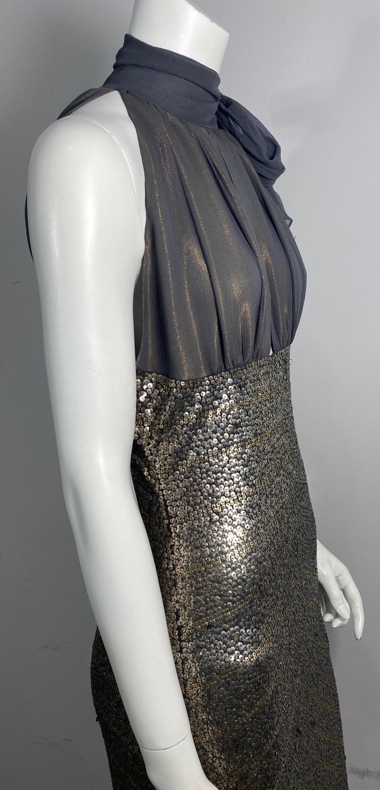 Naeem Khan Early 2000s Iridescent Grey Metallic Sequin Dress-Size 6