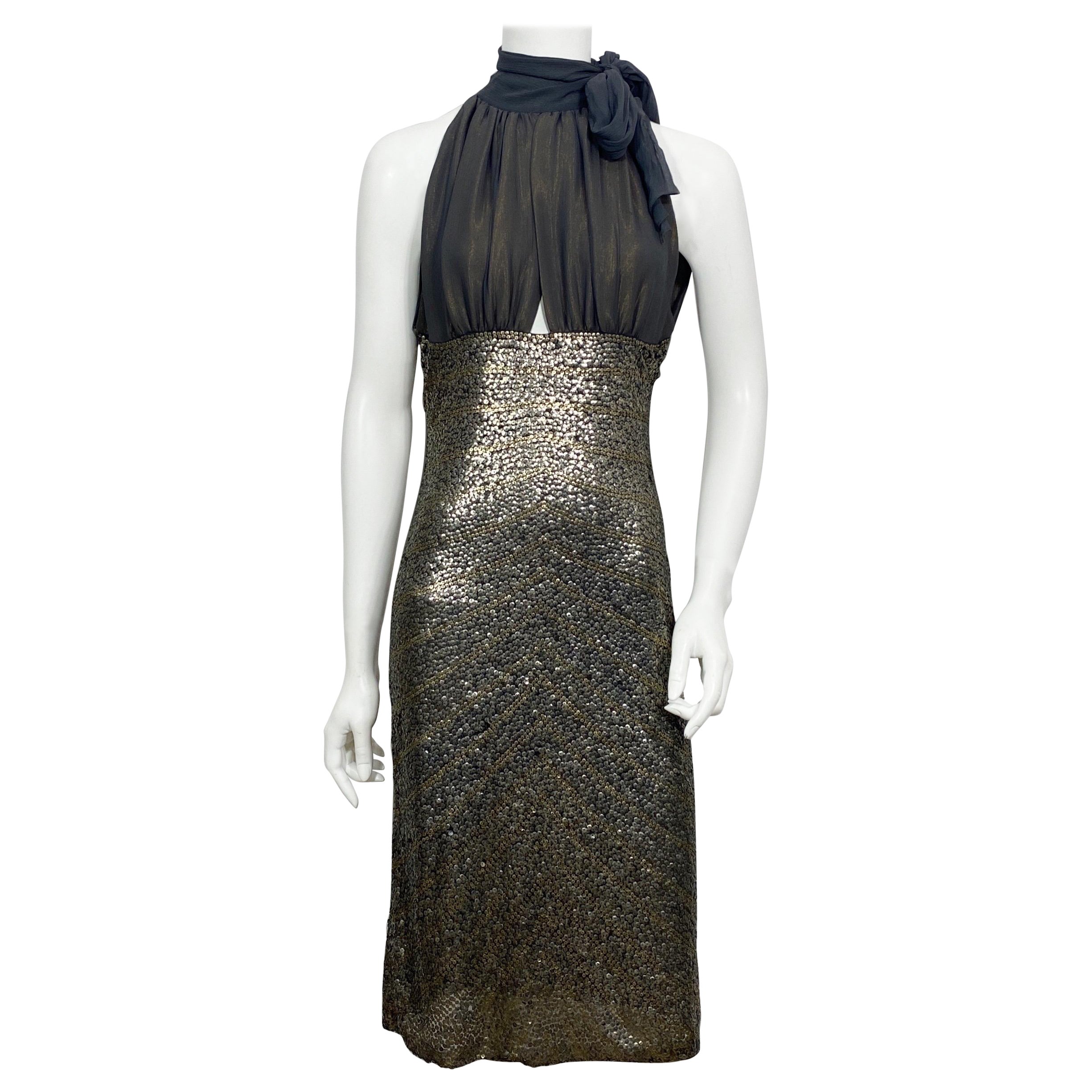 Naeem Khan Early 2000's schillernde Grau Metallic Pailletten Kleid-Größe 6
