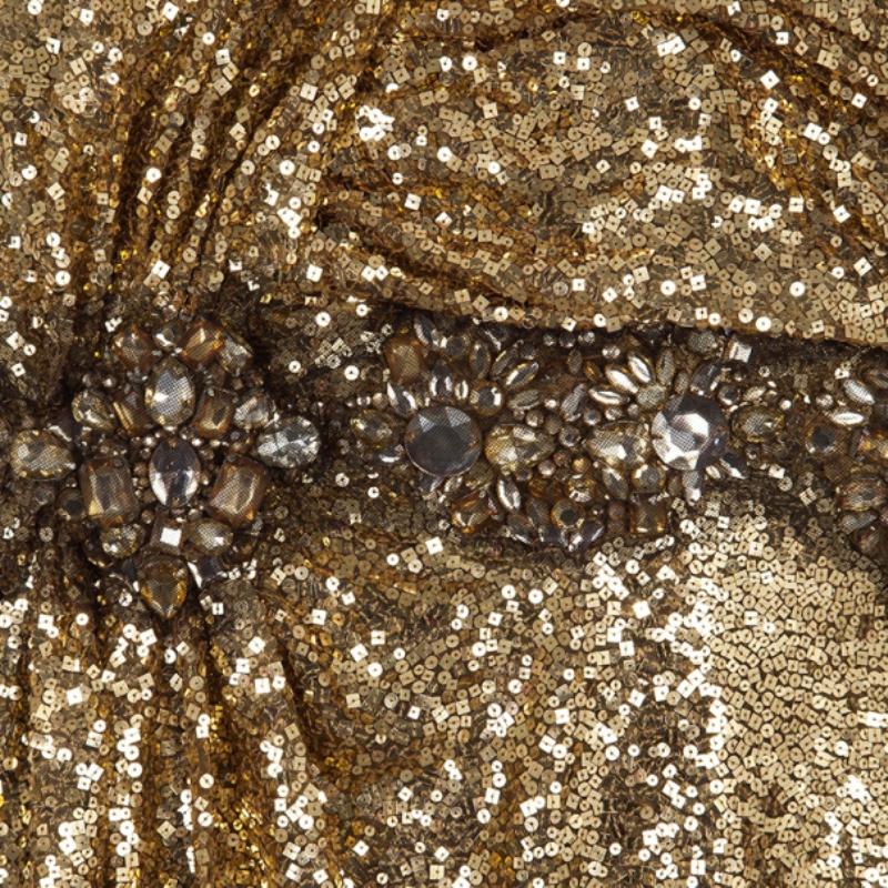 Women's Naeem Khan Gold Sequin Embellished Gown L