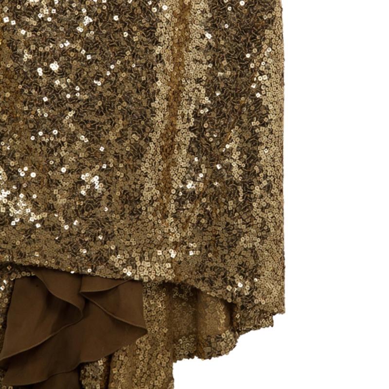 Naeem Khan Gold Sequin Embellished Gown L 3