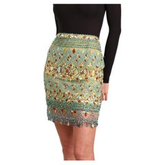 Naeem Khan mesh turquoise high waisted embroidered beaded embellished skirt