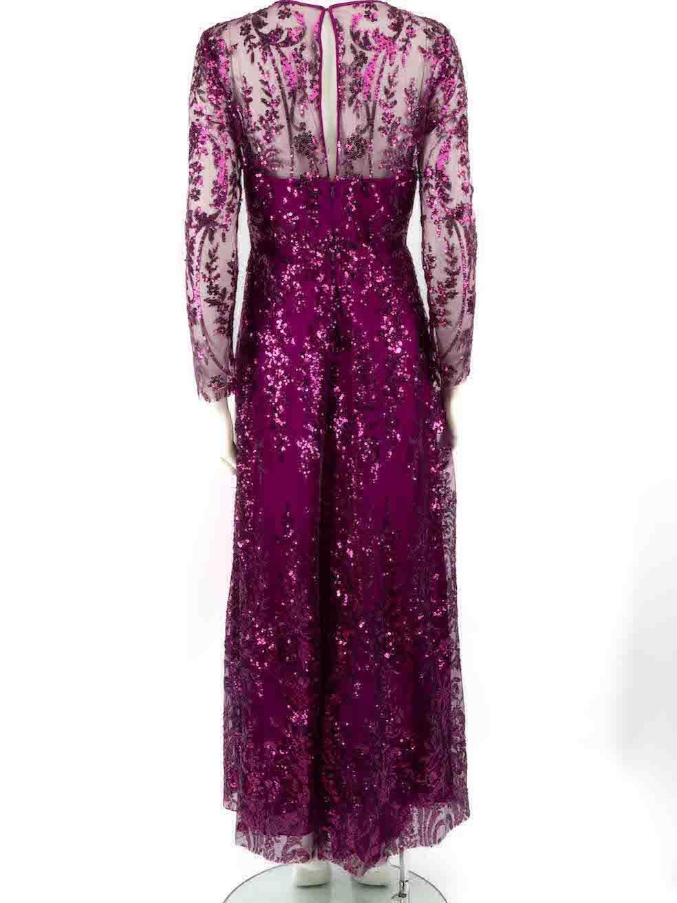 Naeem Khan Purple Sequinned V-Neck Long Gown Size M In Good Condition In London, GB