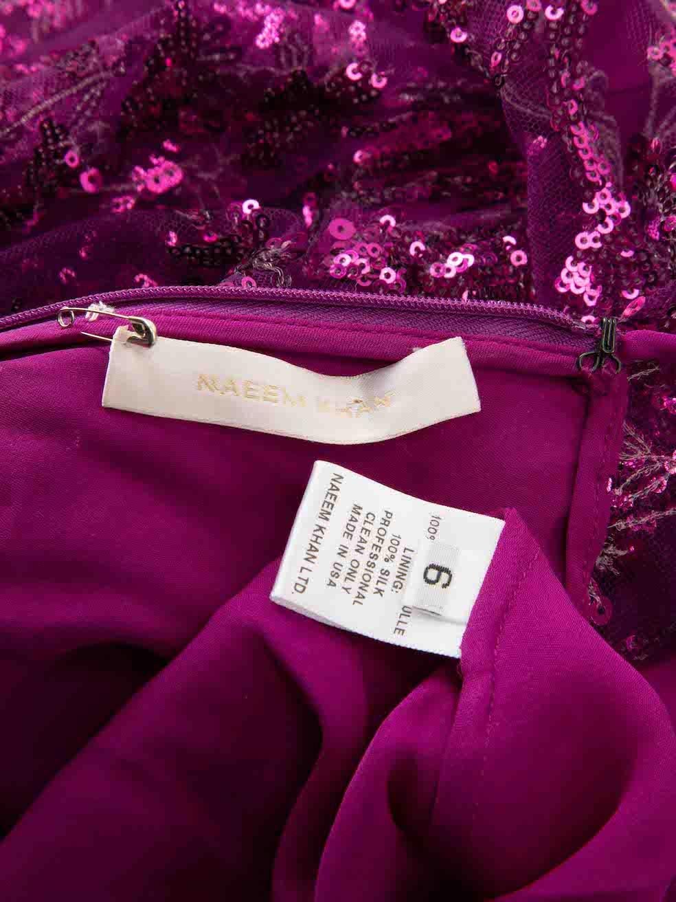 Naeem Khan Purple Sequinned V-Neck Long Gown Size M 2
