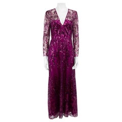 Naeem Khan Lila Paillettenbesetztes langes Kleid mit V-Ausschnitt Größe M