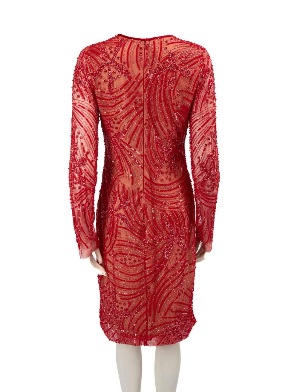 Naeem Khan Red Sequin Embellished Knee Length Dress Size M In Good Condition For Sale In London, GB