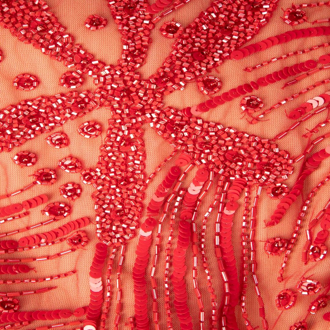 Naeem Khan - Robe longue longueur genou ornée de sequins rouges, taille M Excellent état - En vente à London, GB