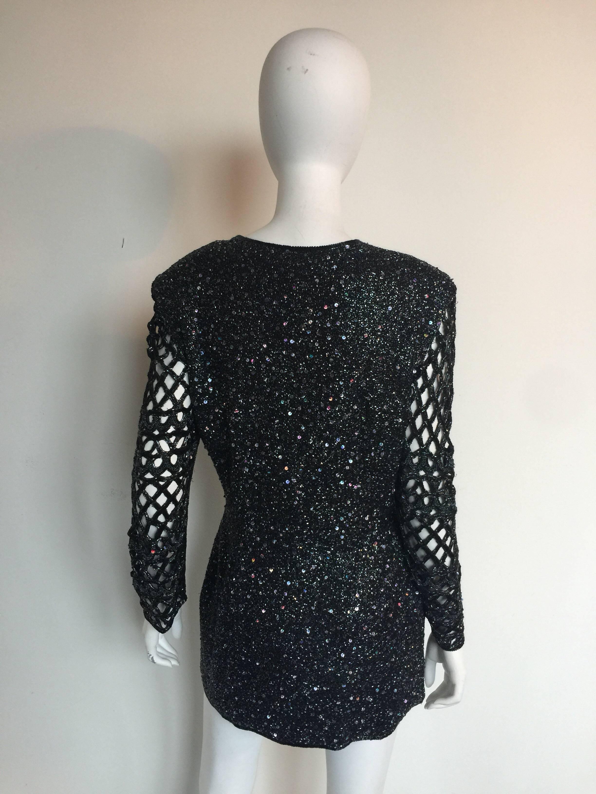 Naeem Khan Riazee Black beaded blazer with cut out sleeves  In Excellent Condition For Sale In New York, NY