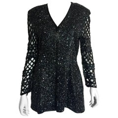 Vintage Naeem Khan Riazee Black beaded blazer with cut out sleeves