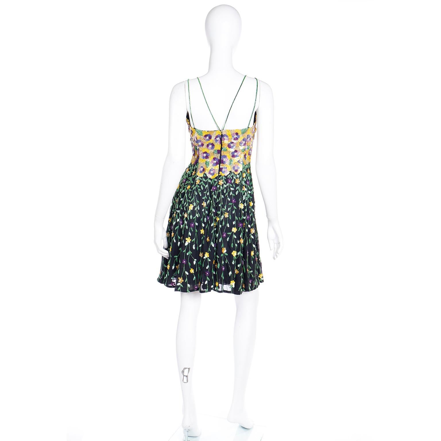Naeem Khan Riazee Boutique Vintage Beaded Sequin Floral Mini Evening Dress For Sale 2