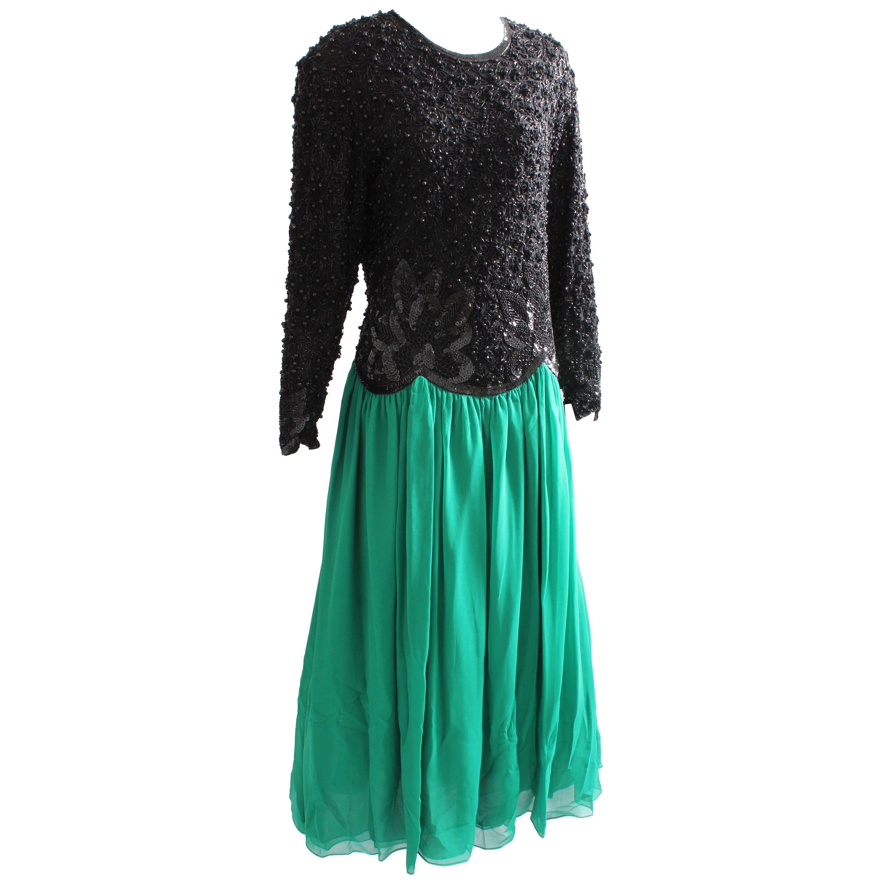Naeem Khan Riazee Evening Gown Embellished Bodice Silk Chiffon Skirt Formal L