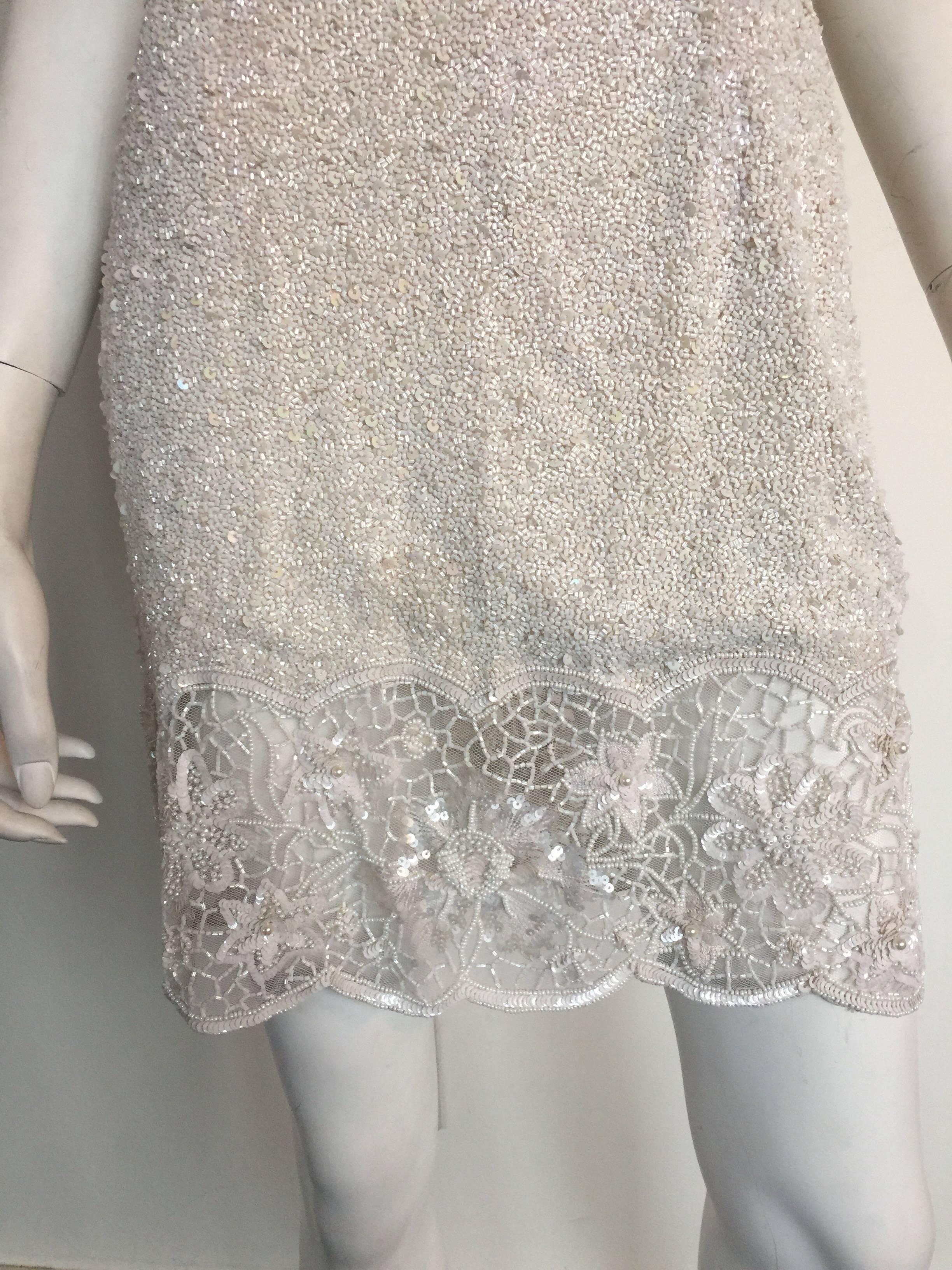 Gray Naeem Khan Riazee white beaded mini dress For Sale