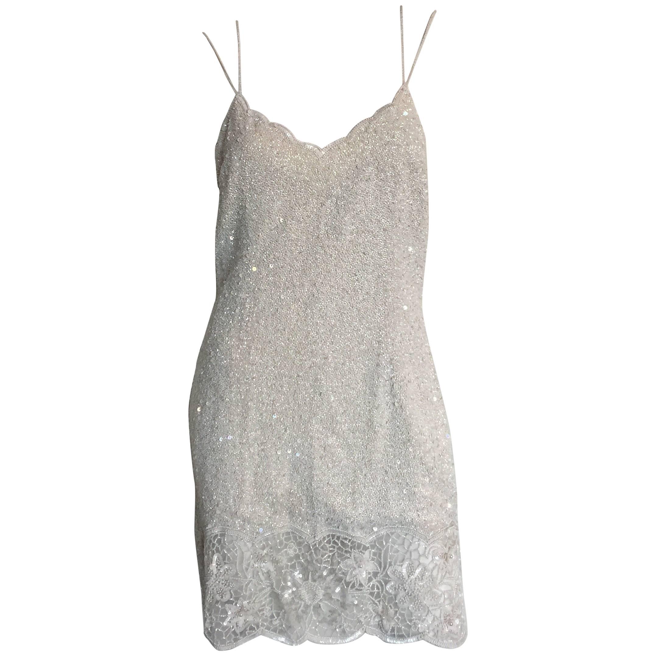 Naeem Khan Riazee white beaded mini dress For Sale