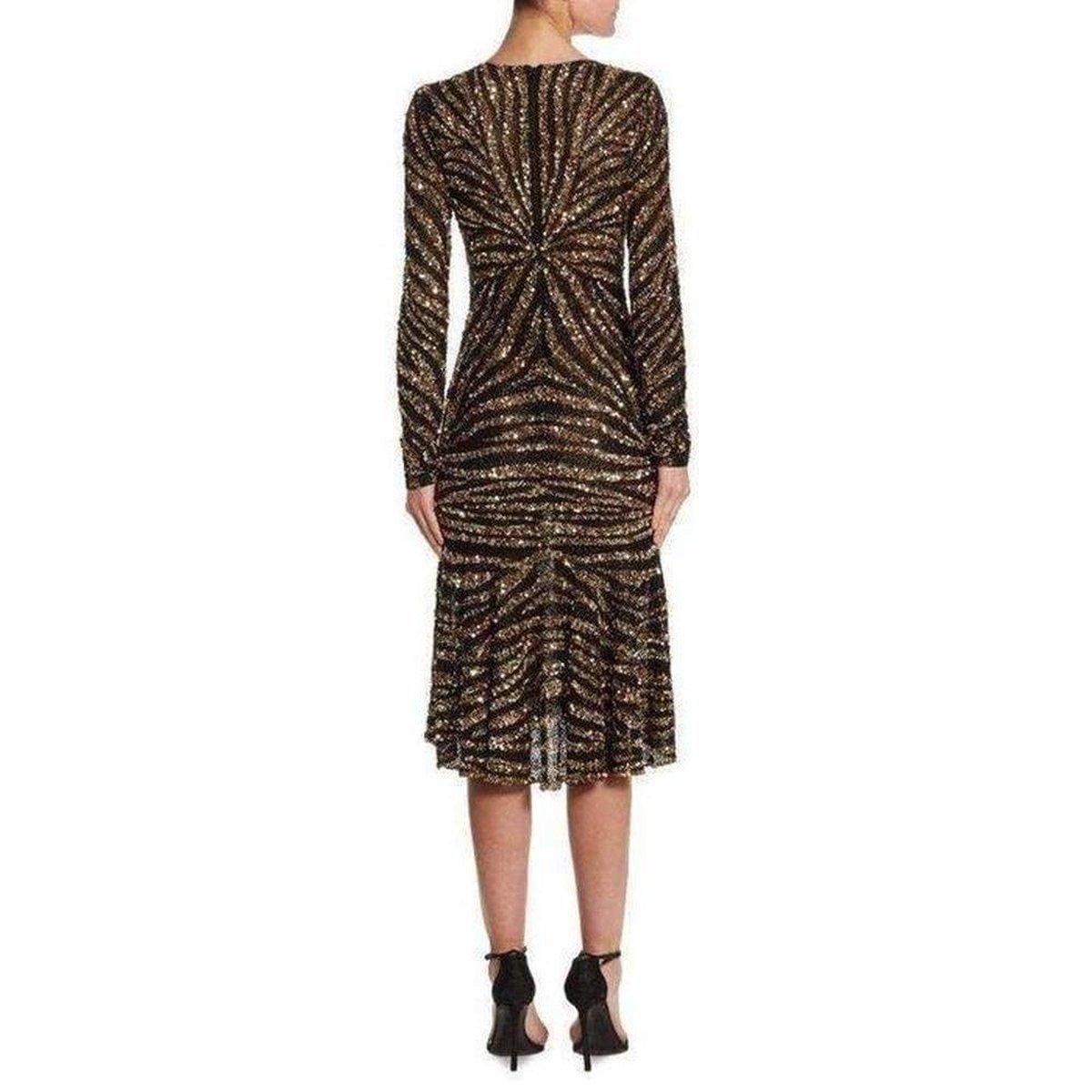 Black Naeem Khan Sequin V-Neck Fitted Cocktail Dress US 4 For Sale