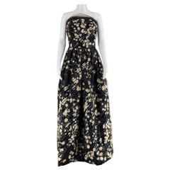 Naeem Khan Taglia 4 Abito da sera lungo senza spalline in seta crema nera