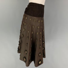 NAEEM KHAN Size 4 Brown Gold Silk Applique Circle Skirt
