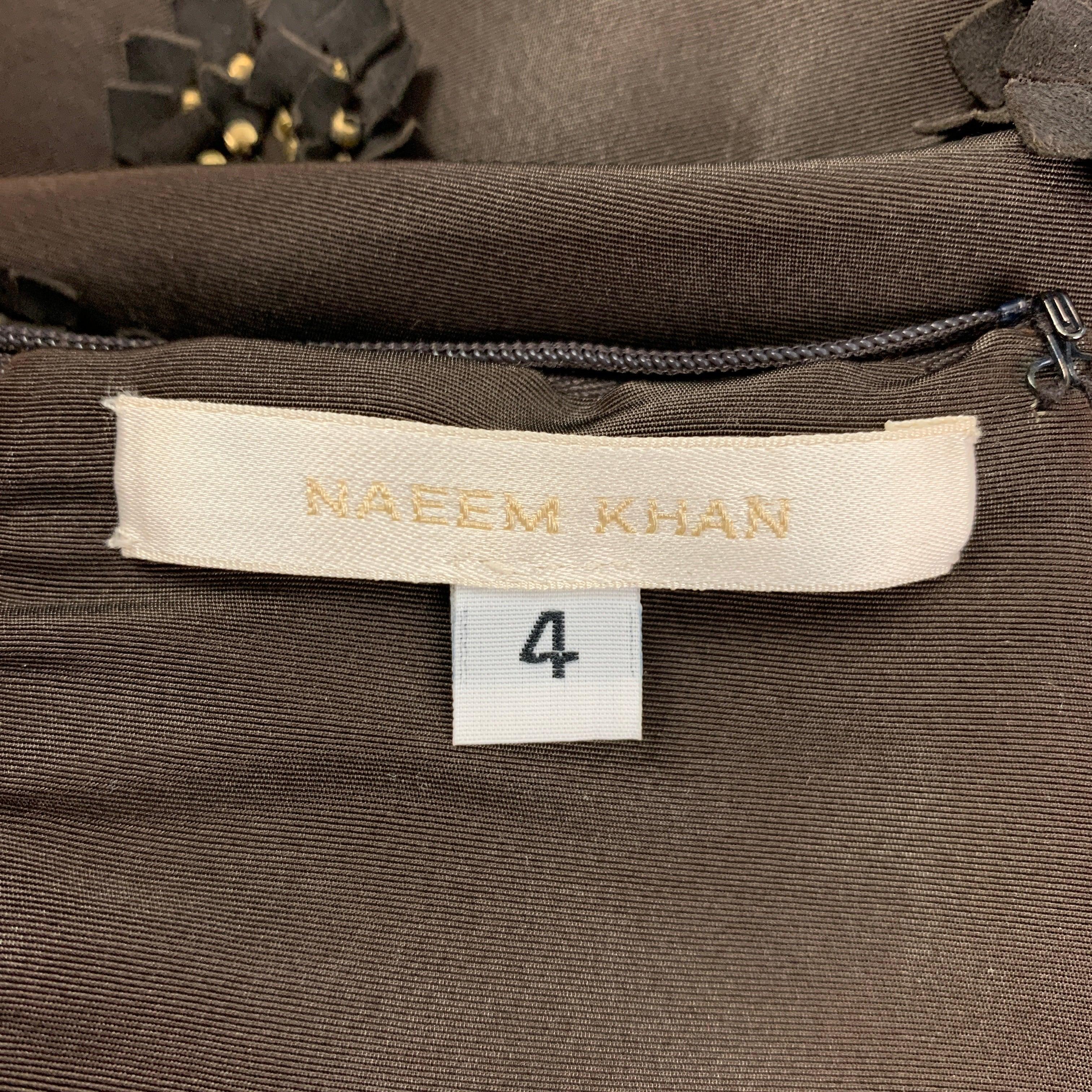 NAEEM KHAN Taille 4 Jupe circulaire en soie marron dorée avec applications en vente 1