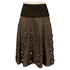 NAEEM KHAN Size 4 Brown Gold Silk Applique Circle Skirt